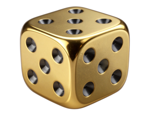 Golden Ludo Dice PNG – Shiny Metallic Board Game Piece Isolated on Transparent Background