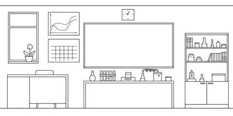 Chemical classroom graphic black white interior sketch illustration vector 