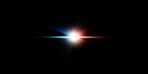 Abstract light effects with blue and red bursts on a black background.