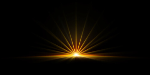 Obraz premium Radiant golden sunrise rays emerging from darkness.