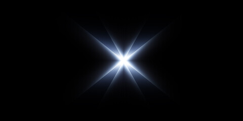 Radiant blue starburst on black background creates a dramatic effect.
