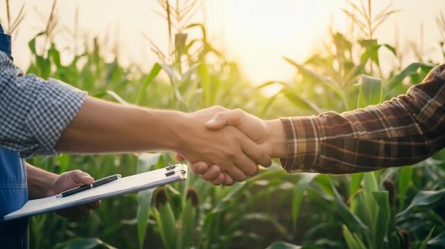 Agreement Between Farmers in Agricultural Field at Sunset