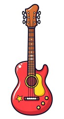 Fototapeta premium Cartoon Illustration of a Red Acoustic Guitar.