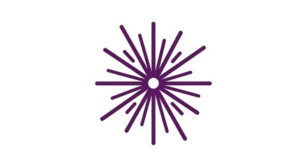 A simple purple starburst or explosion graphic with thin lines radiating from a central point, isolated on a clean white background