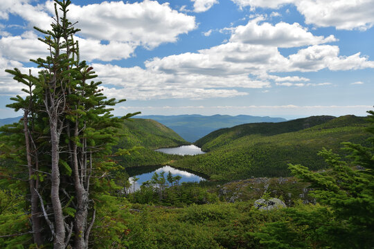 The Acropole des Draveurs Erables mountain in Hautes Gorges de la Riviere&nbsp;Malbaie National Park, Charlevoix Quebec&nbsp;Canada. SEPAQ. Moucherolle and Pic Macule lake.