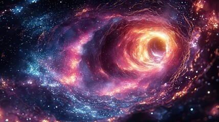 Vibrant cosmic vortex swirlng with colorful nebulae ad stars, evoking a sense o wonder and exploration inthe depths of space.