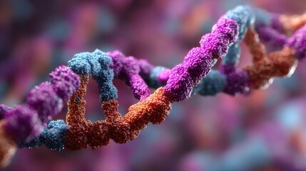 The genetic material exhibits a colorful and complex structure, showcasing the intricacies of DNA with vivid hues. This visualization highlights the importance of molecular biology.