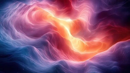 Vibrant cosmic nebula with swirling colors of pink, urple, and orange, evokinga sense of wonder and mystry in the universe.