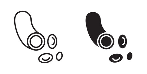 Blood vessel icon .thin pictogram of vein with molecules. Vector illustration with stroke and fill on a white background. 