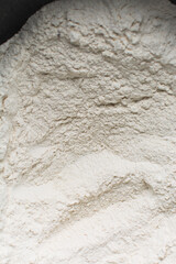 overhead view of All purpose flour in a bowl, top view of baking flour