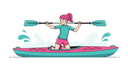 Young Woman Enjoying Kayaking Adventure with Paddle during a Sunny Day Outing