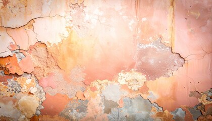 Aged Peach Pink Wall Texture Background with Cracked and Peeling Paint
