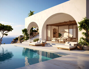 Obraz premium Luxury pool villa overlooking the sea the ultimate vacation getaway experience in a tranquil coastal environment