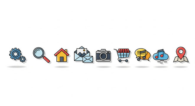 icon pack in a row on white background each ome unique 