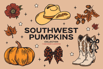 Hand Drawn Southwest Pumpkins and Western Fall Collection