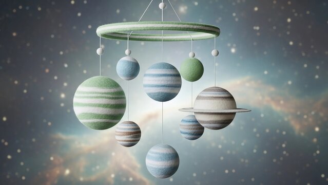 Solar System Nursery Mobile with Planets, Space Decor Illustration - Powered by Adobe