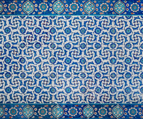 Vintage ceramic tiles, İznik tiling decor from Rustem Pasa Mosque in Istanbul, Turkey.