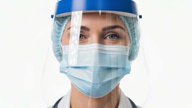 female medical professional wearing ppe face shield mask