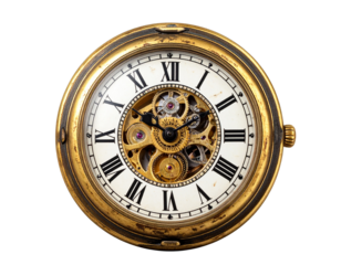 - Antique Pocket Watch Open Face with Roman Numerals, Aged Brass Patina, isolated on transparent background