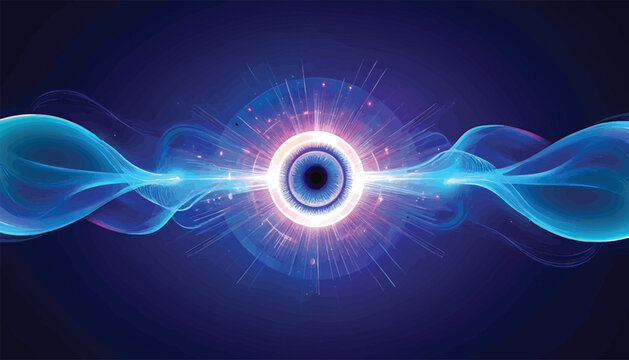 Abstract futuristic background concept of a glowing singularity with radiating energy waves and light particles