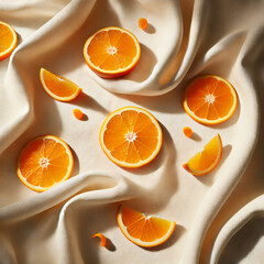 Bright Orange Citrus Slices on Ivory Fabric with Curves &ndash; 4:5