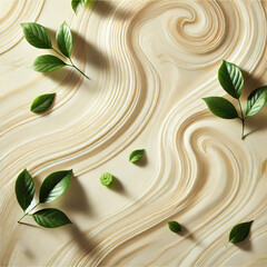 Cream Marble Swirl with Green Leaves Accents &ndash; 4:3