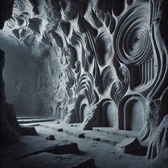 Dark Cavern Walls Shaped Like Grey Stone Sculpture &ndash; 4:3