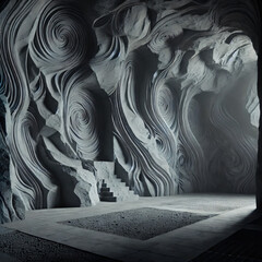 Dark Cavern Walls Shaped Like Grey Stone Sculpture &ndash; 4:3
