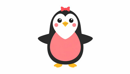 Obraz premium Cute Cartoon Style Adorable Penguin with Pink Bow Illustration