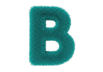 Fluffy teal letter b with a soft textured surface isolated on transparent background