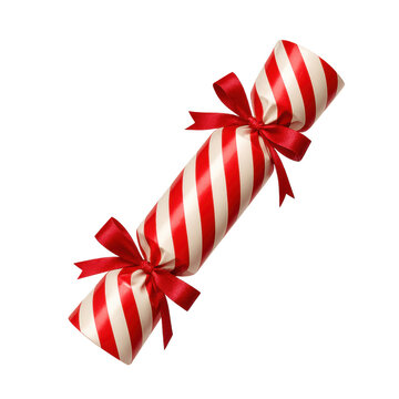 Red‑white striped Christmas cracker, glossy paper