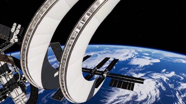 Massive Futuristic Space Station Orbiting Earth &mdash; Sci-Fi Engineering Concept