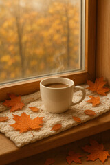 Autumn Flatlay with Notepad Coffee and Knit Sweater &ndash; 4:3