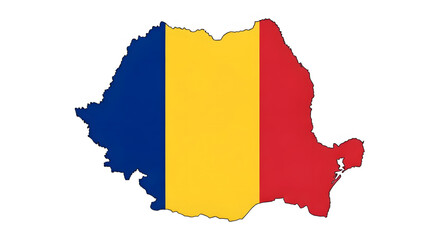 Romania Map with National Flag &ndash; Country Outline Illustration