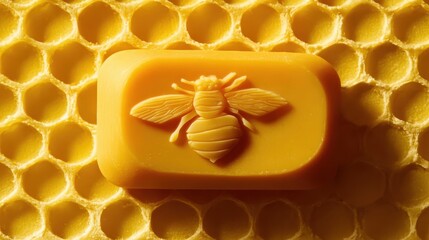 Bee-themed candle making tool on natural wax, ideal for beekeeping concept, artisan product, or eco-friendly workshop