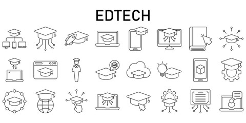 Naklejka premium Edtech Line Editable Icons set. Vector illustration in modern thin line style icons Isolated on transparent background.