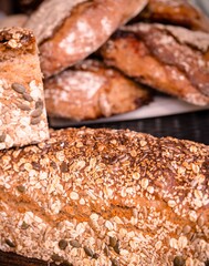 Close-up of fresh multigrain bread with seeds.