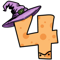 Halloween Number 4 with Witch Hat