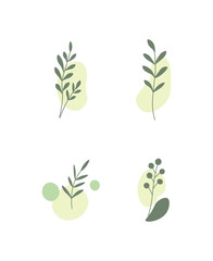 Set of Four Simple Minimalist Abstract Green Plant Illustrations with Organic Shapes in Bright Studio
