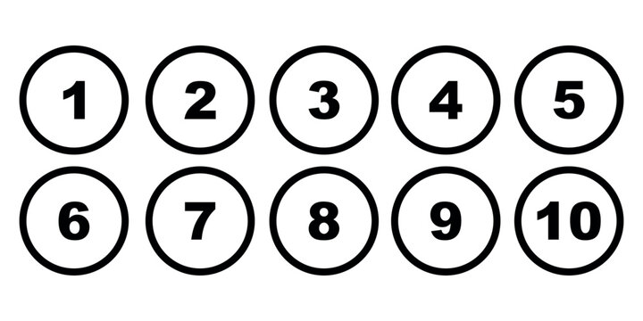 Bullet Points icon set in line style, Simple round numbers in flat style, Set of 1-10 numbers simple black symbol sign for apps, UI, and website, vector illustration.