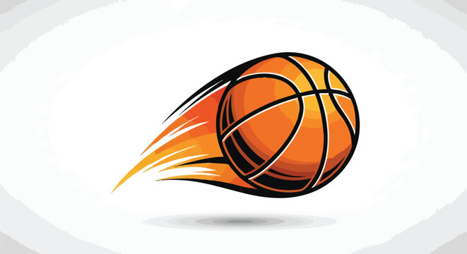 Dynamic vector art featuring a basketball in motion, evoking energy and dynamism with flame-like speed lines against a bright background