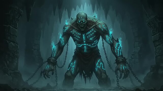Glowing Undead Creature in Dark Dungeon Setting