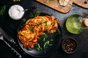 Golden Potato Pancakes with Sour Cream . draniki