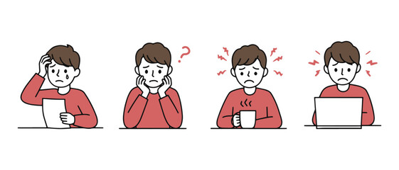 Stressed man showing worry and anxiety emotions vector illustration