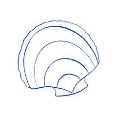 Sea shell scallop, ink hand drawn sketch. Single blue line bivalve creature, mollusk seashell. Icon contour symbol for branding, home decor, notebook covers, apparel print, stickers, tag, logo
