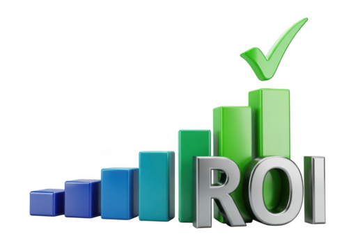 Positive return on investment growth chart with checkmark symbol isolated on transparent background