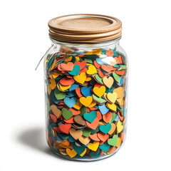 Jar filled with colorful paper hearts for cheerful mood