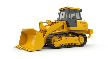 Fototapeta premium Yellow Tracked Bulldozer Construction Equipment on White Background.