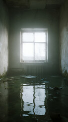 From a corner of the room looking outward, water level already halfway up the walls