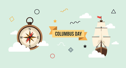 Columbus Day celebration with nautical elements and abstract decorations